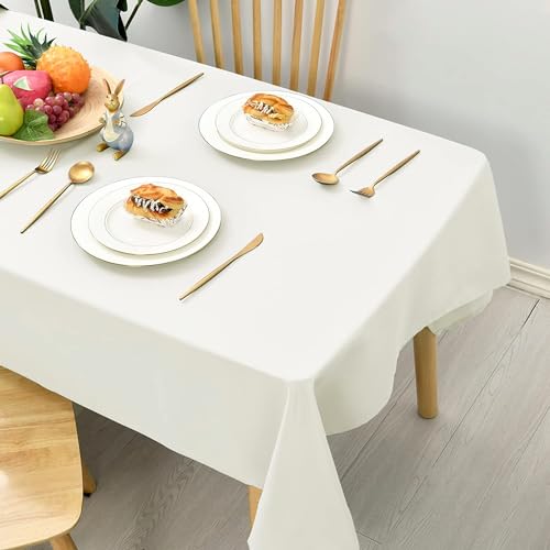 Hiasan Glatt Tischdecke Fleckenabweisend Tischtuch mit Lotuseffekt Leicht Wasserabweisend Tischwäsche, Elfenbein, 130x180cm von Hiasan