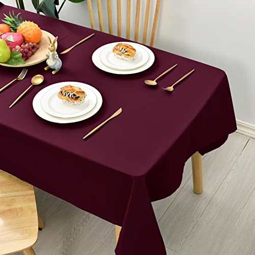 Hiasan Glatt Tischdecke Fleckenabweisend Tischtuch mit Lotuseffekt Leicht Wasserabweisend Tischwäsche, Weinrot, 130x220cm von Hiasan