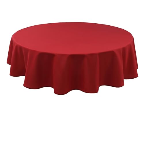 Hiasan Rot Wasserabweisend Tischdecke aus Polyester,Rund120cm,Anti-Falten Tischtuch,geeignet für Küche,Restaurant,Hochzeit von Hiasan