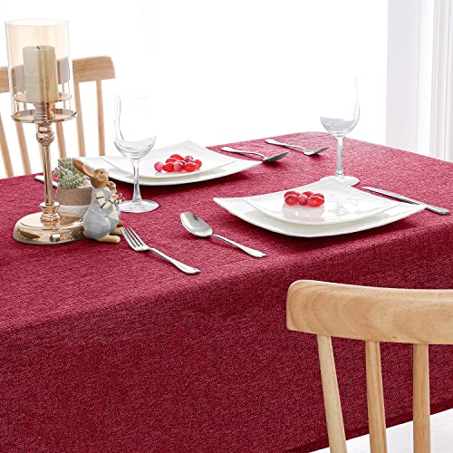 Hiasan Tischdecke Leinenoptik Eckig Tischtuch Wasserabweisend Tischwäsche, 1 Stück, 135 x 220 cm, Rot von Hiasan