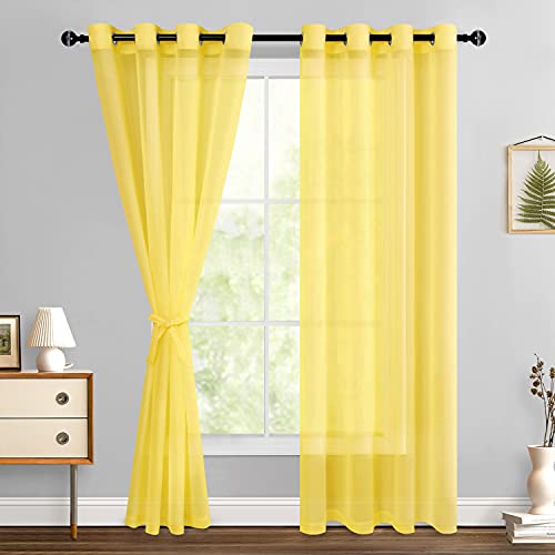Hiasan Transparente Vorhänge für Wohnzimmer mit Raffhaltern, Ösen oben lichtundurchlässig, luftig, Voile-Vorhänge, B52xL84, 2er-Set weiche strukturierte Paneele Hiasan Transparente Vorhänge für Wohnzimmer mit Raffhaltern, Ösen oben lichtundurchlässig, luftig, Voile-Vorhänge, B52xL84, 2er-Set weiche strukturierte Paneele von Hiasan