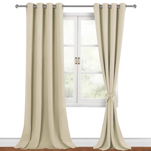 Hiasan Verdunklungsvorhänge Gardinen mit Ösen,Hell beige Blickdicht Vorhänge,2 Stück,140 x 260 cm (Breite x Höhe),weiche Schiebevorhänge für Schlafzimmer,Wohnzimmer usw. von Hiasan