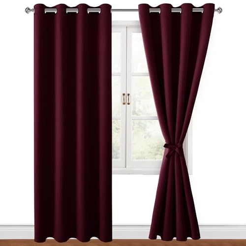 Hiasan Verdunklungsvorhänge Gardinen mit Ösen,Weinrot Blickdicht Vorhänge,2 Stück,140 x 245 cm (Breite x Höhe),weiche Schiebevorhänge für Schlafzimmer,Wohnzimmer usw. von Hiasan