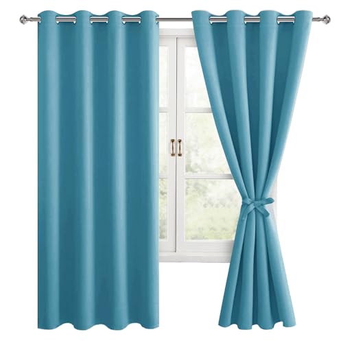 Hiasan Verdunklungsvorhänge mit Ösen,Blau Grün Blickdicht Vorhänge,2 Stück,132 x 160 cm (Breite x Höhe),weiche Schiebevorhänge für Schlafzimmer,Wohnzimmer usw. von Hiasan