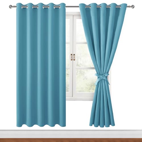 Hiasan Verdunklungsvorhänge mit Ösen,Blau Grün Blickdicht Vorhänge,2 Stück,167 x 183 cm (Breite x Höhe),weiche Schiebevorhänge für Schlafzimmer,Wohnzimmer usw. von Hiasan