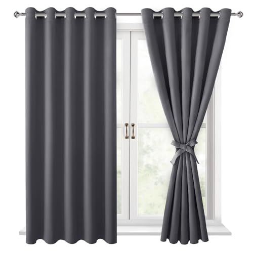 Hiasan Verdunklungsvorhänge Gardinen mit Ösen,Dunkelgrau Blickdicht Vorhänge,2 Stück,167 x 137 cm (Breite x Höhe),weiche Schiebevorhänge für Schlafzimmer,Wohnzimmer usw. von Hiasan