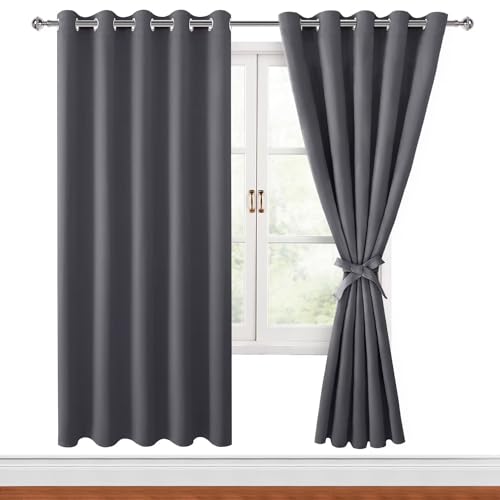 Hiasan Verdunklungsvorhänge Gardinen mit Ösen,Dunkelgrau Blickdicht Vorhänge,2 Stück,167 x 183 cm (Breite x Höhe),weiche Schiebevorhänge für Schlafzimmer,Wohnzimmer usw. von Hiasan
