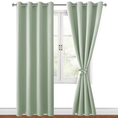 Hiasan Verdunklungsvorhänge Gardinen mit Ösen,Salbeigrün Blickdicht Vorhänge,2 Stück,140 x 245 cm (Breite x Höhe),weiche Schiebevorhänge für Schlafzimmer,Wohnzimmer usw. von Hiasan