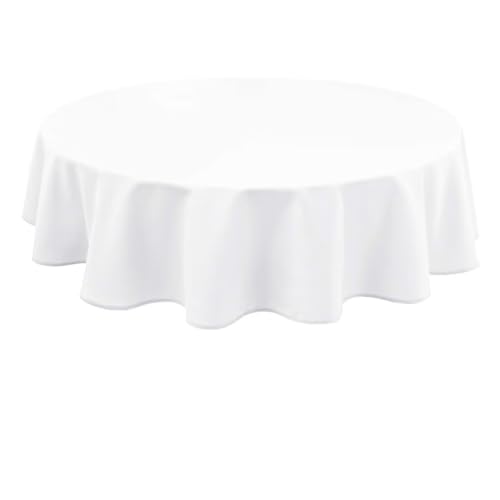 Hiasan Weiß Wasserabweisend Tischdecke aus Polyester,Rund140cm,Anti-Falten Tischtuch,geeignet für Küche,Restaurant,Hochzeit von Hiasan