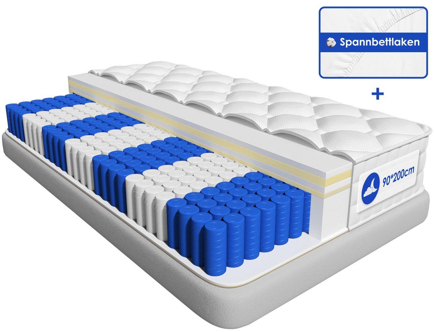 Boxspringmatratze Matratze, 7-Zonen Federkernmatratze Matratzen, Hiazurm, 25 cm hoch, (Orthopädische Taschenfederkernmatratze mit Atmungsaktive Bezug), EU-Qualitätszertifizierung, Matratze für Kinder und Erwachsene, 90*200CM von Hiazurm