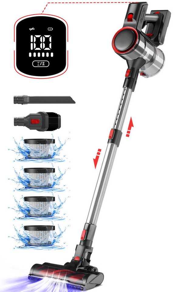 Hiazurm Akku-Hand-und Stielstaubsauger 40000Pa Staubsauger Kabellos,6-in-1 Akku Staubsauger, LED Touchscreen, bis zu 50 Minuten, Anti-Tangle-Bürste, für Hartböden/Teppich/Tierhaare von Hiazurm