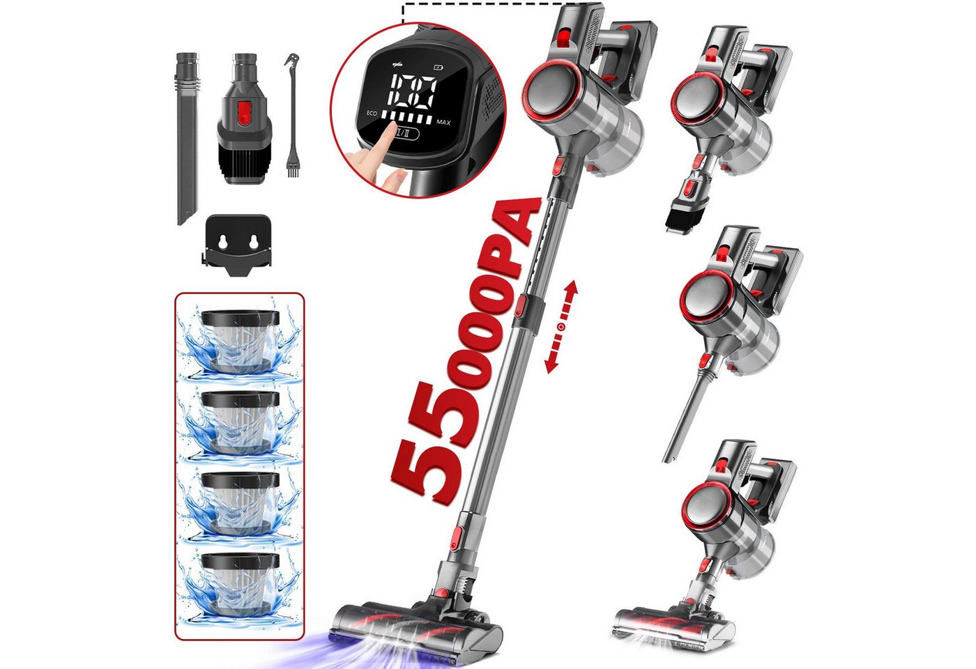 Hiazurm Akku-Hand-und Stielstaubsauger Akku Staubsauger, 45000Pa/550W/50Min/1.6L Kabelloser Staubsauger, 8-in-1 Akkusauger für Teppich, Hartboden, Tierhaare,Mit Dufttabletten, Mit LED Display,HEPA*4 Hiazurm Akku-Hand-und Stielstaubsauger Akku Staubsauger, 45000Pa/550W/50Min/1.6L Kabelloser Staubsauger, 8-in-1 Akkusauger für Teppich, Hartboden, Tierhaare,Mit Dufttabletten, Mit LED Display,HEPA*4 von Hiazurm