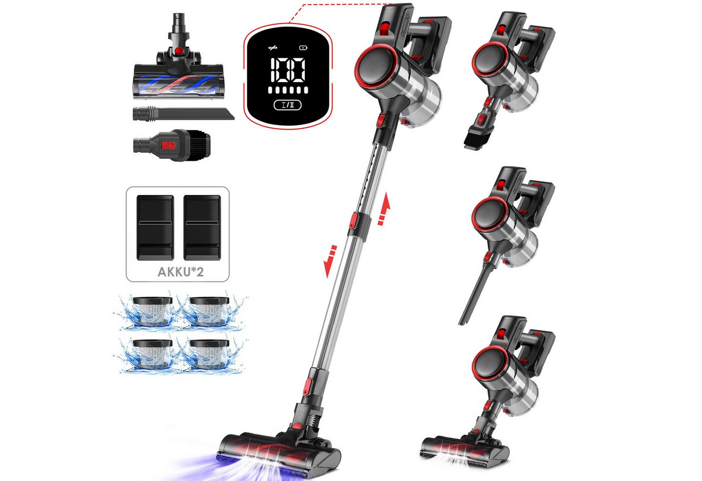 Hiazurm Akku-Hand-und Stielstaubsauger Akku Staubsauger, 45000Pa/550W/50Min/1.6L Kabelloser Staubsauger, 8-in-1 Akkusauger für Teppich, Hartboden, Tierhaare,Mit Dufttabletten, Mit LED Display,HEPA*4 Hiazurm Akku-Hand-und Stielstaubsauger Akku Staubsauger, 45000Pa/550W/50Min/1.6L Kabelloser Staubsauger, 8-in-1 Akkusauger für Teppich, Hartboden, Tierhaare,Mit Dufttabletten, Mit LED Display,HEPA*4 von Hiazurm