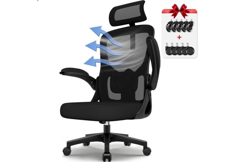 Hiazurm Bürostuhl Bürostuhl, Ergonomischer Schreibtischstuhl, Drehstuhl, Chefsessel (Verstellbare Armlehne,leise Rolle,Bis 155 kg belastbar, Atmungsaktiv,Sitzhöhe Einstellung,Wippfunktion 90°-135), Verlängerte und Verbreiterte Rückenlehne, Schwarz von Hiazurm