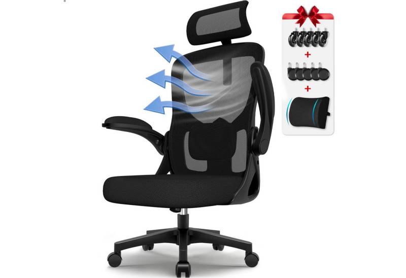Hiazurm Bürostuhl Bürostuhl, Ergonomischer Schreibtischstuhl, Drehstuhl, Chefsessel (Verstellbare Armlehne,leise Rolle,Bis 155 kg belastbar, Atmungsaktiv,Sitzhöhe Einstellung,Wippfunktion 90°-135), Verlängerte und Verbreiterte Rückenlehne, Schwarz von Hiazurm