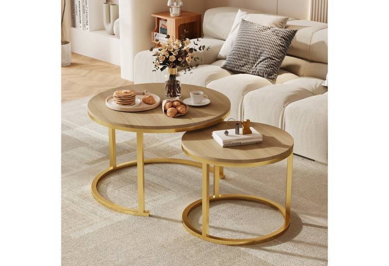 Hiazurm Couchtisch Couchtisch 2er Set mit Marmormuster, Kaffeetisch, Beistelltisch (Satztisch für Wohnzimmer & Büro & Schlafzimme & Balkon, 2er Set), 70x45cm+50x40cm, Rund von Hiazurm