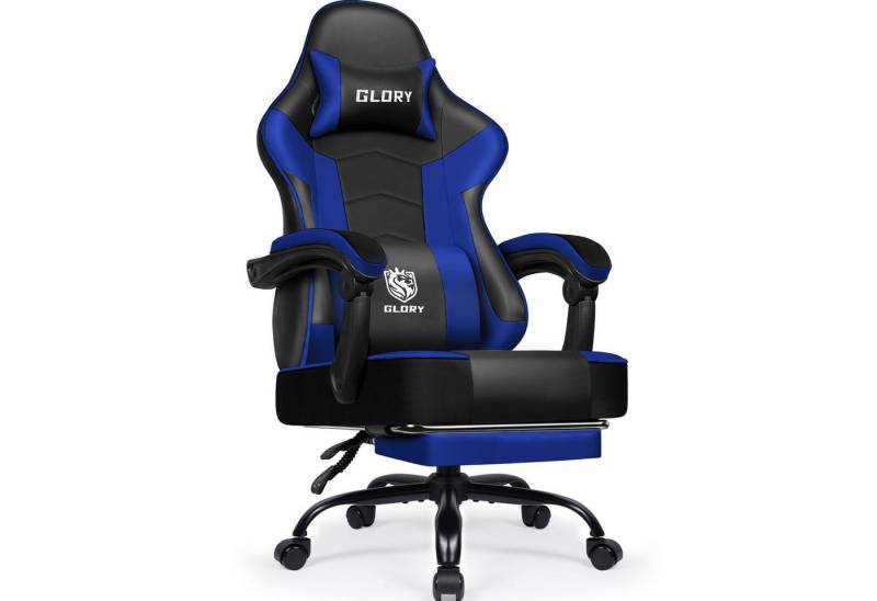 Hiazurm Gaming-Stuhl Gaming Stuhl, Bürostuhl Ergonomisch Wippfunktion bis zu 170° (Gaming Chair mit Fußstütze, 10 cm Höhenverstellung), Verstellbarem Lenden- & Kopfkissen, Gamer Stuhl 150kg Belastbarkeit von Hiazurm