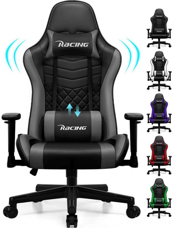 Hiazurm Gaming-Stuhl Gaming Stuhl, Bürostuhl Ergonomisch Wippfunktion bis zu 170° (Gaming Chair mit Fußstütze, 10 cm Höhenverstellung), Gepolsterten Armlehnen, Gamer Stuhl 150kg Belastbarkeit von Hiazurm