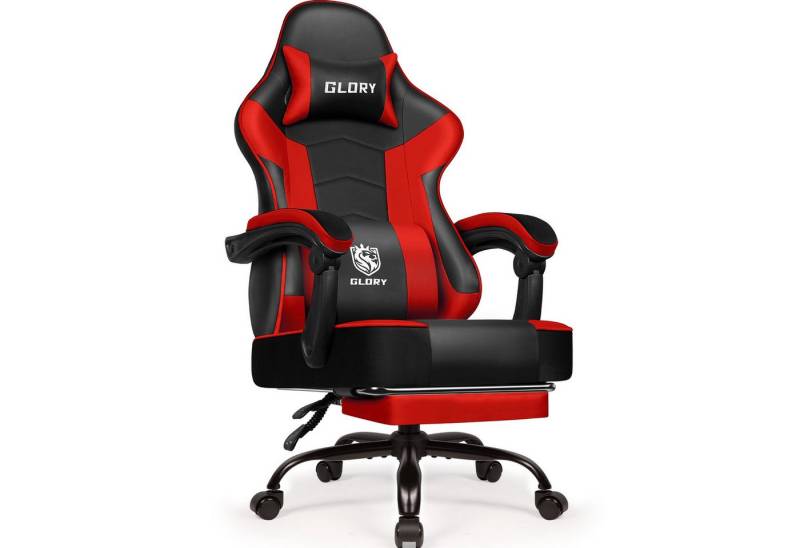 Hiazurm Gaming-Stuhl Gaming Stuhl, Bürostuhl Ergonomisch Wippfunktion bis zu 170° (Gaming Chair mit Fußstütze, 10 cm Höhenverstellung), Verstellbarem Lenden- & Kopfkissen, Gamer Stuhl 150kg Belastbarkeit von Hiazurm