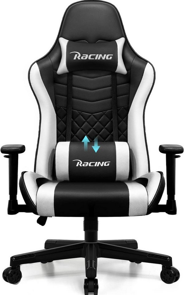 Hiazurm Gaming-Stuhl Gaming Stuhl Ergonomisch Gaming Chair Bürostuhl (Gaming Stuhl Armlehne Verstellbar 8cm), Drehstuhl mit Lendenkissen Kopfkissen, bis 150 kg Belastbarkeit von Hiazurm