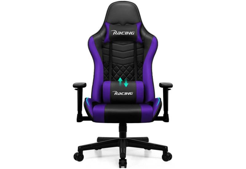 Hiazurm Gaming-Stuhl Gaming Stuhl Ergonomisch Gaming Chair Bürostuhl (Gaming Stuhl Armlehne Verstellbar 8cm), Drehstuhl mit Lendenkissen Kopfkissen, bis 150 kg Belastbarkeit von Hiazurm