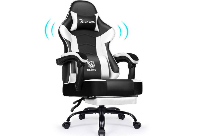 Hiazurm Gaming-Stuhl Gaming Stuhl mit Integrierten Armlehnen und Ausziehbarem Fußstütze (Ergonomischer Bürostuhl mit Höhenverstellung, Großem Lendenkissen), Verstellbarer Rückenlehne, Gamer Stuhl bis 150 kg von Hiazurm