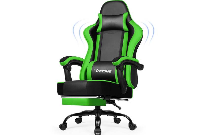 Hiazurm Gaming-Stuhl Gaming Stuhl mit Verstellbarer Rückenlehne und Fußstütze (Ergonomischer Bürostuhl mit Einteiliger Armlehne, Höhenverstellbar), Mit Großem Lendenkissen, Belastbar bis 150 kg von Hiazurm
