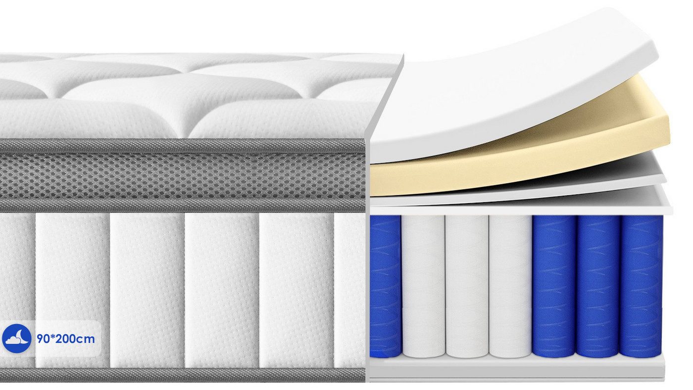 Taschenfederkernmatratze Matratze, 7-Zonen Federkernmatratze Matratzen, Hiazurm, 25 cm hoch, (EU-Qualitätszertifizierung), Boxspringmatratze Matratzen für Kinder und Erwachsen, 90*200CM von Hiazurm
