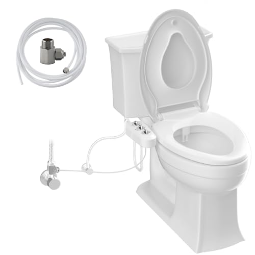 Hibbent 117 Zoll Warmwasser-Bidetschlauch Ersatz mit Metall 9/16''-9/16''-1/4'' oder 3/8''-3/8''-1/4'' Bidet T-Adapter, 3-Wege-T-Anschluss für WC-Bidet-Aufsatz von Hibbent