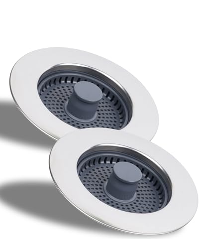 Hibbent 2 Satz Küchen Spülbecken Stöpsel,Edelstahl-Shell mit Anti-Verstopfungssieb,Lebensmittelreste Herausfiltern, universeller Spülensieb und Geruchsverhinderung -Tiefe der Spüle>28mm von Hibbent