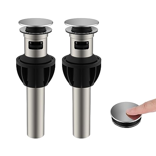 Hibbent 2 Stück Metall Badezimmer Waschbecken Abfluss mit Überlauf, Pop Up Abfluss mit abnehmbarem Stopper, Anti-Verstopfungs-Ablaufsieb, Chrom von Hibbent