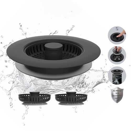 Hibbent 3-in-1 Abflusssieb für die Küchenspüle, aus Edelstahl, verbesserte Spülbeckenstopp-Kombination, 3 verstopfungsfreie Edelstahlkörbe mit Metallgriff für US-Standard 8,9 cm Abfluss, schwarz Hibbent 3-in-1 Abflusssieb für die Küchenspüle, aus Edelstahl, verbesserte Spülbeckenstopp-Kombination, 3 verstopfungsfreie Edelstahlkörbe mit Metallgriff für US-Standard 8,9 cm Abfluss, schwarz von Hibbent
