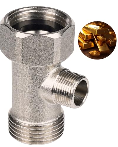 Hibbent Bidet-T-Adapter, Metall-T-Ventil für Bidet (2,2 cm x 2,2 cm x 3/8 Zoll) oder (15/16 Zoll x 15/16 Zoll x 9/16 Zoll), 3-Wege-T-Anschluss, Bidet-Aufsatz für Toilette von Hibbent