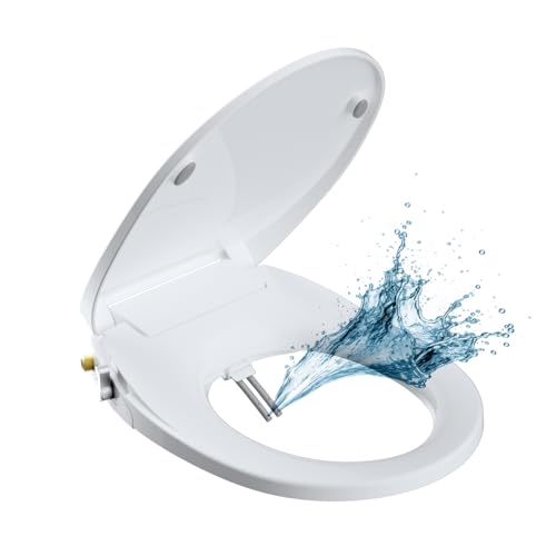 Hibbent Bidet Toilettensitz. Nicht-elektrisch, Dualdüsen zur hygienischen Reinigung des Intimbereichs, geräuschloses Schließen O-Form), OB308weiß von Hibbent