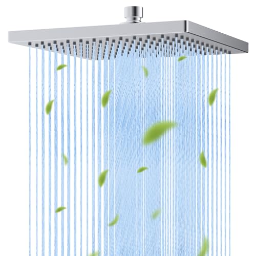 Hibbent Dicke Metall Regenduschkopf, 25,4 cm Hochdruck-Regenduschkopf, quadratisch, große Badezimmer-Wasserfall-Duschköpfe, hoher Durchfluss, feste Duschköpfe mit verstellbarem Messing-Kugelgelenk, von Hibbent