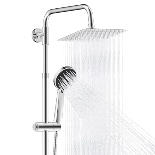Hibbent Duschset ohne Armatur, Duschstangeset Duschsäuleset, 3-Modus-Handbrause, Höhenverstellbar, Regendusche Duschsystem mit Duschkopf aus rostfreiem Edelstahl, Messing-Umschalter, Chrom von Hibbent