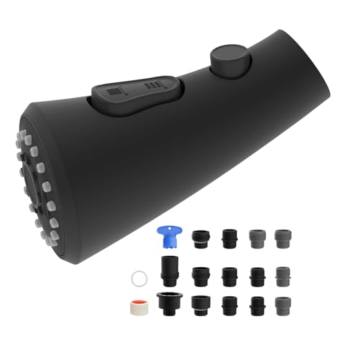 Hibbent Gebogener ausziehbarer Küchenarmaturkopf, 3-Funktions-Küchenspüle, Sprühdüse mit 14 Adaptern, Spritzschutz, kompatibel mit gebogenen Kohler-Armaturen, Mattschwarz von Hibbent