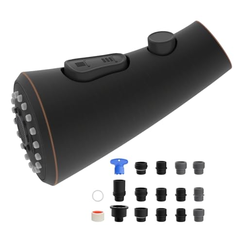 Hibbent Gebogener ausziehbarer Küchenarmaturkopf, 3-Funktions-Küchenspüle, Sprühdüse mit 14 Adaptern, Spritzschutz, kompatibel mit gebogenen Kohler-Armaturen, ölgeriebene Bronze von Hibbent