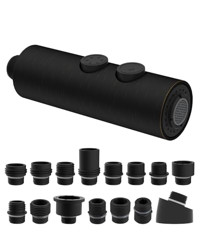 Hibbent Metall Pull Down Küchenarmaturkopf Ersatz mit 15 Adaptern Spüle Sprühkopf 2 Funktionen Sprühdüse Kompatibel mit Moen, American Standard, Delta, Kohler Armaturen, Ölgeriebene Bronze von Hibbent