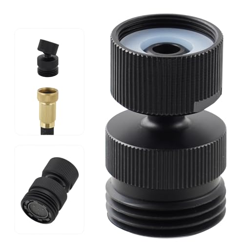 Hibbent Schwenkbarer Wasserhahn-Adapter-Set, massives Messing, 1,9 cm Gartenschlauchanschluss, 360 Grad Küchenspüle, Wasserhahn-Adapter für Buchse und Stecker auf Stecker, mattschwarz Hibbent Schwenkbarer Wasserhahn-Adapter-Set, massives Messing, 1,9 cm Gartenschlauchanschluss, 360 Grad Küchenspüle, Wasserhahn-Adapter für Buchse und Stecker auf Stecker, mattschwarz von Hibbent