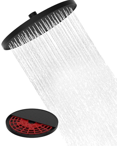 Hibbent Selbstreinigende regendusche duschkopf, Fester duschkopf regendusche 10 Zoll, Runder Regenduschkopf mit Reinigungsvorrichtung,schwarz von Hibbent
