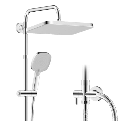 Hibbent Selbstreinigendes Regenbrause-Set mit Edelstahl-Duschstange,Weißes Panel mit Chromrahmen von Hibbent