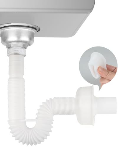 Hibbent Siphon Küchenspüle, Geruchsdichter Flexibler Siphon,1 1/2"-Stecker Flexibles Ablaufschlauch, Austauschbarer Abwasserrohr, Dehnbar 320-780 mm von Hibbent
