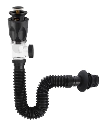 Hibbent Siphon Waschbecken Kit, Waschbecken Ablaufgarnitur mit Flexibler Ablaufschlauch, Abfluss Waschbecken Set für Badezimmer Küchenspüle, Geruchsdicht und Auslaufsicher -Schwarz von Hibbent