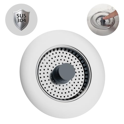 Hibbent Stöpsel für Spülbecken,Abflusssieb Küchenspüle Combo,Edelstahl-Stopfen und -Sieb,Anti-Clogging,und verhindern Gerüche-Spülen Tiefe > 22mm von Hibbent