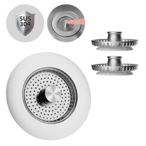 Hibbent Stöpsel für Spülbecken,Küchenspüle Sieb und Stopfen Combo,mit 2 Siebe,alle Metall,Anti-Clogging,Küchenspüle Sieb Stecker,und verhindern Gerüche-Spülen Tiefe > 22mm von Hibbent