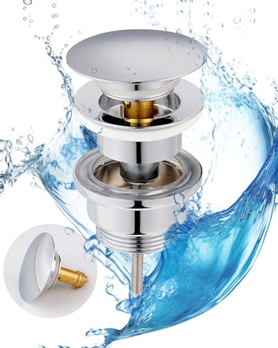 Hibbent Universal Ablaufgarnitur - Pop Up Ventil für Waschbecken und Waschtische mit und ohne Überlauf – Ablaufventil Abflussgarnitur aus Messing mit Einbauanleitung von Hibbent