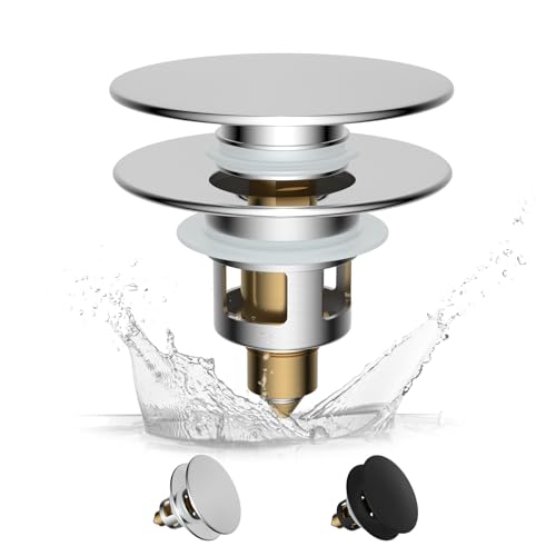Hibbent Universaler Waschbeckenstöpsel (25-46mm), edeles Messing-Federkern-Druckventil,Pop-Up Abflusssieb Stöpsel für Waschbecken, Ersatz für Badewannen- und Küchensinkstopfen, Chrom von Hibbent