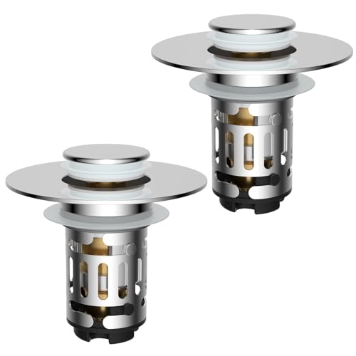 Hibbent Verbesserter 3-in-1 Waschbeckenstöpsel, Pop-Up Abflusssieb Stöpsel mit abnehmbarem Edelstahl-Filterkorb Haarfänger, Abflussstopfen für 25-46mm Beckenloch, Messing-Bullet-Kern, Chrom-2PC Hibbent Verbesserter 3-in-1 Waschbeckenstöpsel, Pop-Up Abflusssieb Stöpsel mit abnehmbarem Edelstahl-Filterkorb Haarfänger, Abflussstopfen für 25-46mm Beckenloch, Messing-Bullet-Kern, Chrom-2PC von Hibbent