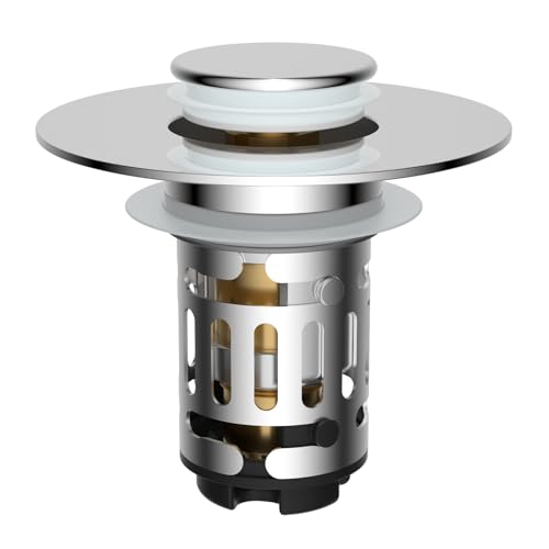 Hibbent Verbesserter 3-in-1 Waschbeckenstöpsel, Pop-Up Abflusssieb Stöpsel mit abnehmbarem Edelstahl-Filterkorb Haarfänger, Abflussstopfen für 25-46mm Beckenloch, Messing-Bullet-Kern, Chrom Hibbent Verbesserter 3-in-1 Waschbeckenstöpsel, Pop-Up Abflusssieb Stöpsel mit abnehmbarem Edelstahl-Filterkorb Haarfänger, Abflussstopfen für 25-46mm Beckenloch, Messing-Bullet-Kern, Chrom von Hibbent